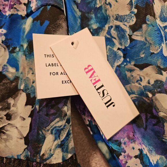 NWT JustFab Dress Womens XS Floral Bright Colorful Side Zip Black Lace Hi Lo Hem - Picture 16 of 16